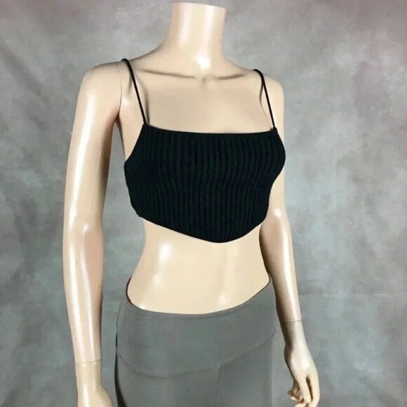 ZARA Rib Knit Spaghetti Strap Crop Top Black Size Medium - Picture 11 of 12